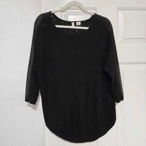 MOTH by Anthropologie Y2K Black Sheer Sleeve Mesh Knit 3/4 Sleeve Top Size S